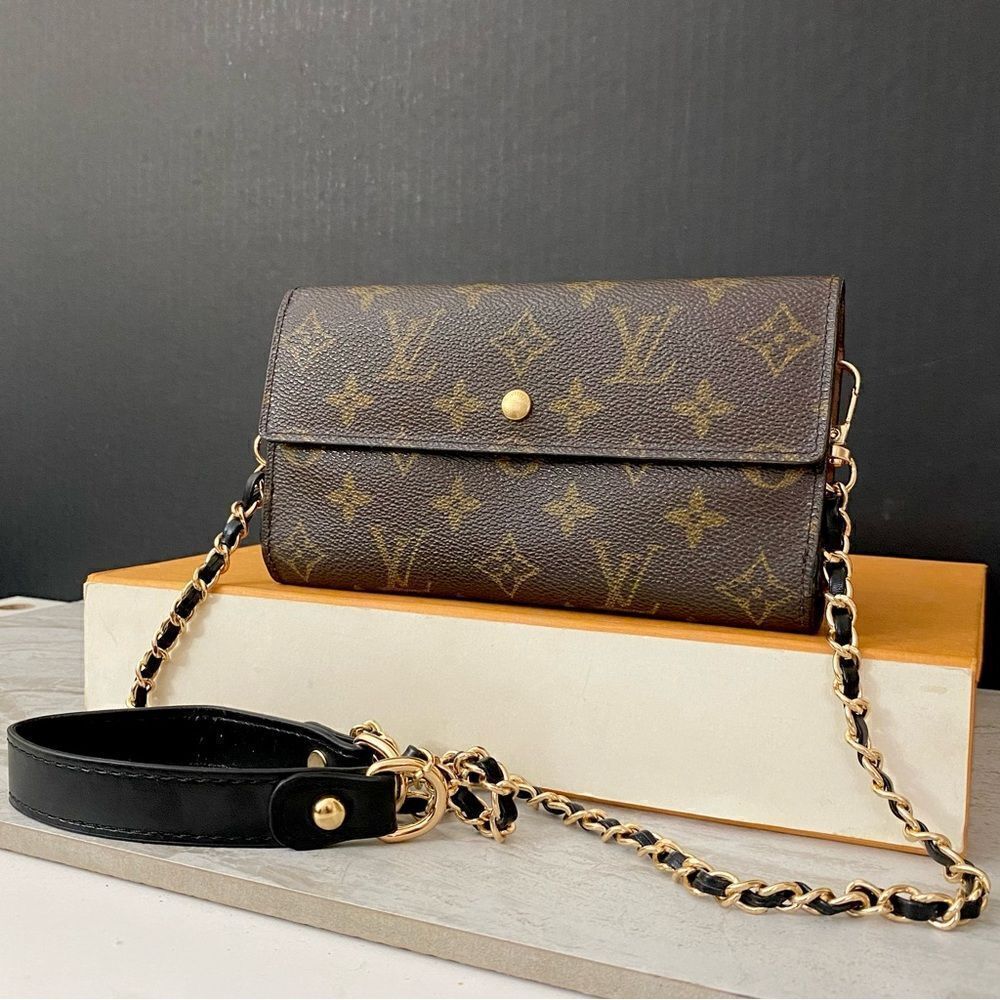 Louis Vuitton Monogram Trifold Wallet to Shoulder Crossbody Bag 💼 LT04